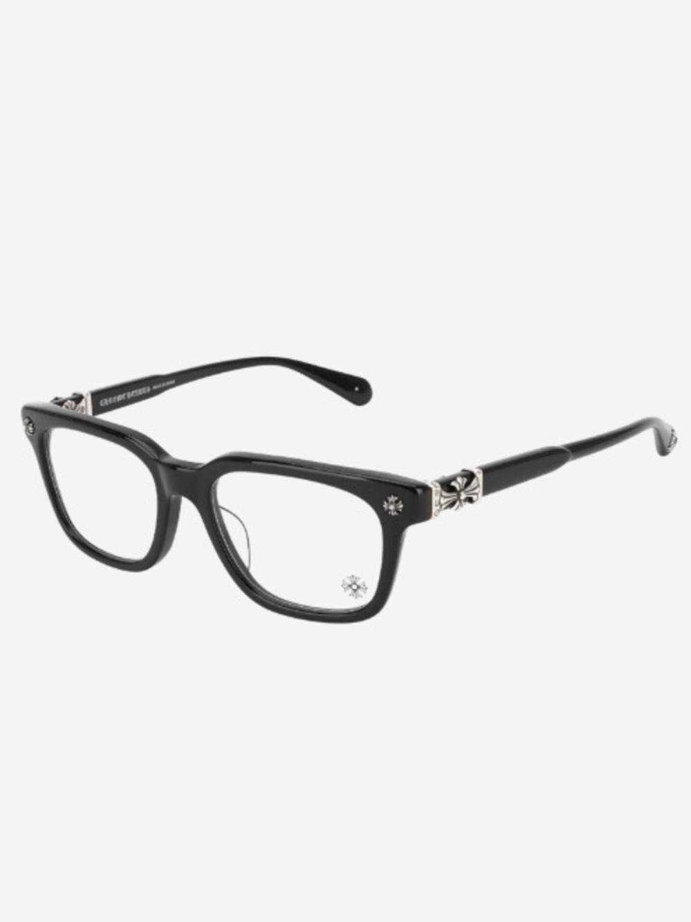 Chrome Hearts Black Square Frames with Silver Cross Accents
